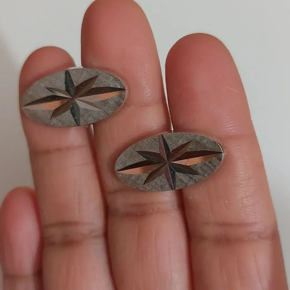 Vintage Anson Oval Starburst Intaglio Silver Tone Cufflinks
